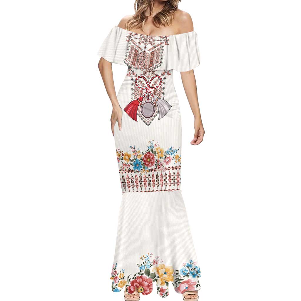 Romania Happy Martisor Day 1 March Mermaid Dress Martenitsa and Peony Romanian Traditional Pattern