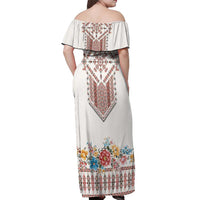 Romania Happy Martisor Day 1 March Off Shoulder Maxi Dress Martenitsa and Peony Romanian Traditional Pattern