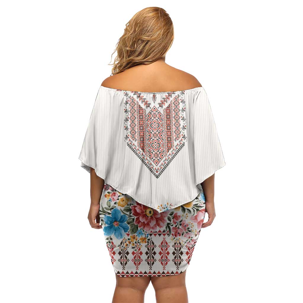 Romania Happy Martisor Day 1 March Off Shoulder Short Dress Martenitsa and Peony Romanian Traditional Pattern