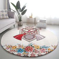 Romania Happy Martisor Day 1 March Round Carpet Martenitsa and Peony Romanian Traditional Pattern