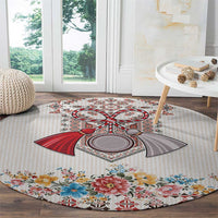 Romania Happy Martisor Day 1 March Round Carpet Martenitsa and Peony Romanian Traditional Pattern