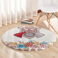 Romania Happy Martisor Day 1 March Round Carpet Martenitsa and Peony Romanian Traditional Pattern