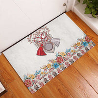 Romania Happy Martisor Day 1 March Rubber Doormat Martenitsa and Peony Romanian Traditional Pattern