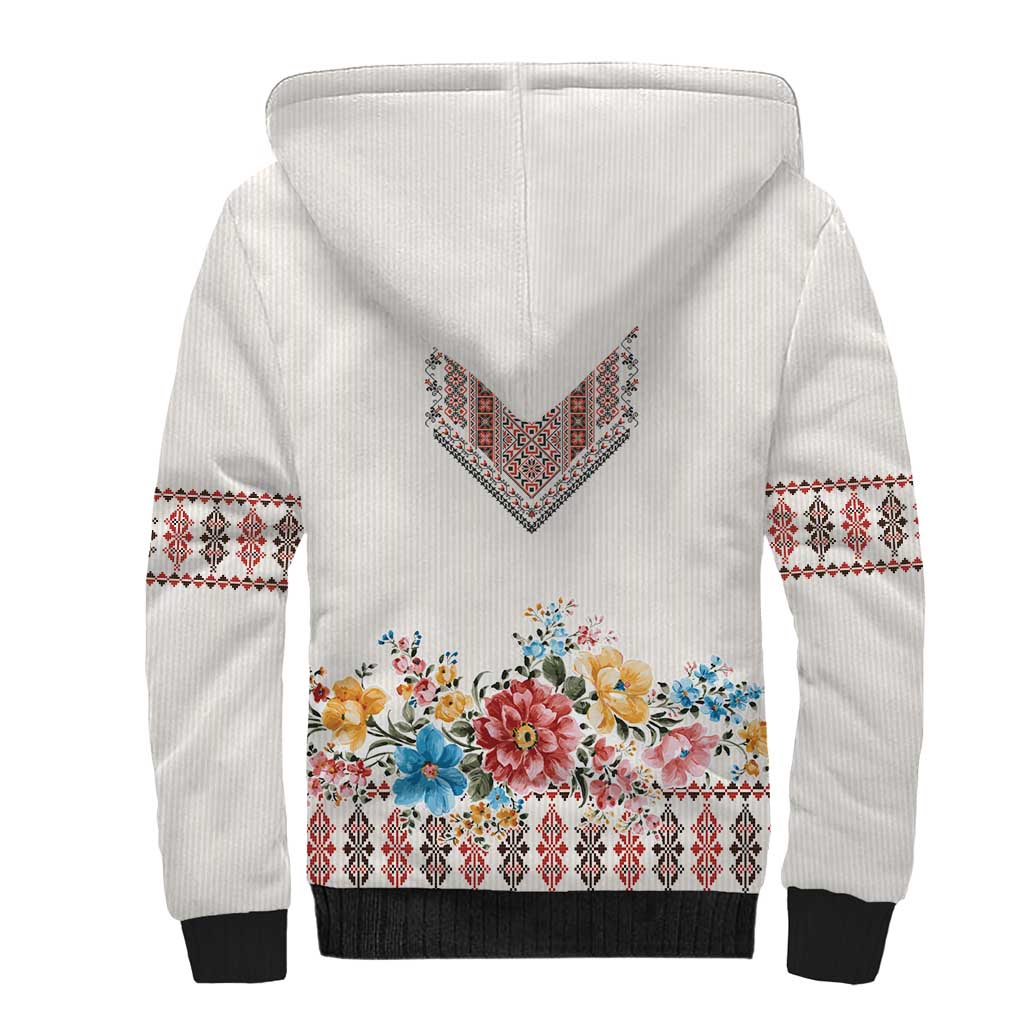 Romania Happy Martisor Day 1 March Sherpa Hoodie Martenitsa and Peony Romanian Traditional Pattern