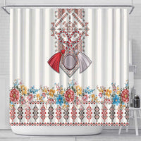 Romania Happy Martisor Day 1 March Shower Curtain Martenitsa and Peony Romanian Traditional Pattern