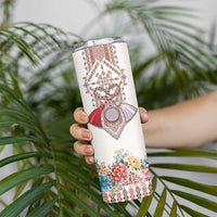 Romania Happy Martisor Day 1 March Skinny Tumbler Romanian Traditional Pattern with Martenitsa and Peony