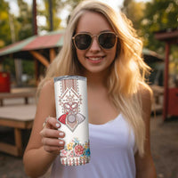 Romania Happy Martisor Day 1 March Skinny Tumbler Romanian Traditional Pattern with Martenitsa and Peony