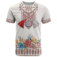 Romania Happy Martisor Day 1 March T Shirt Martenitsa and Peony Romanian Traditional Pattern