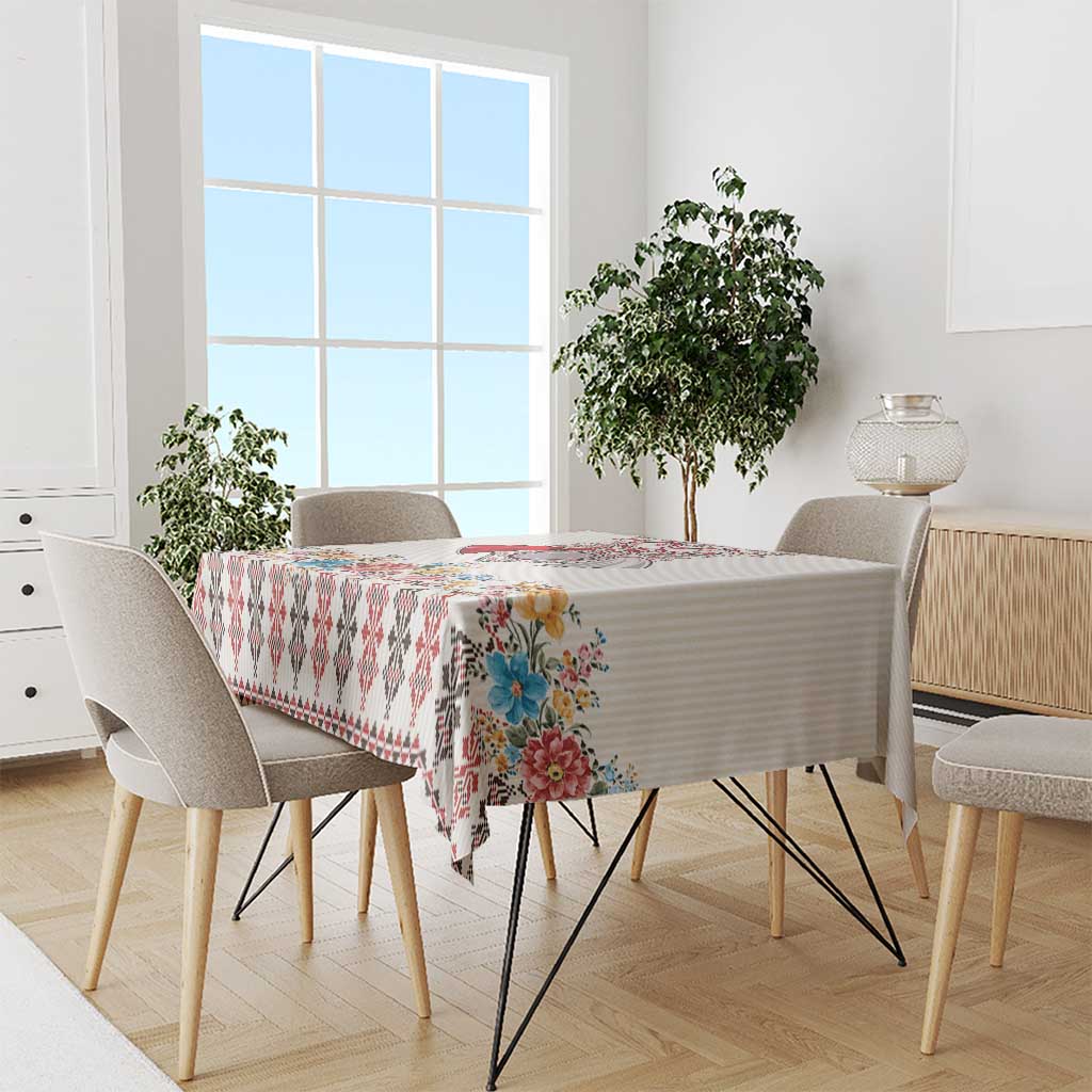 Romania Happy Martisor Day 1 March Tablecloth Martenitsa and Peony Romanian Traditional Pattern