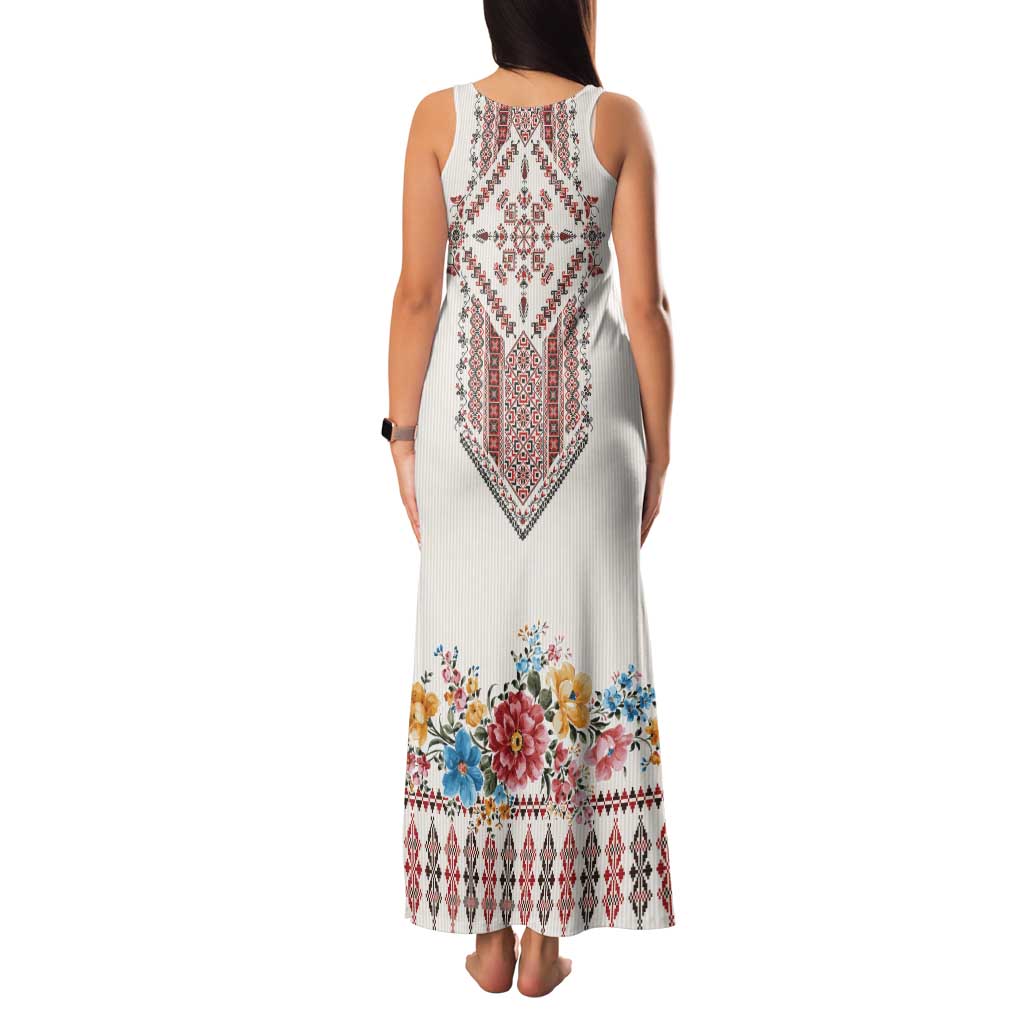 Romania Happy Martisor Day 1 March Tank Maxi Dress Martenitsa and Peony Romanian Traditional Pattern