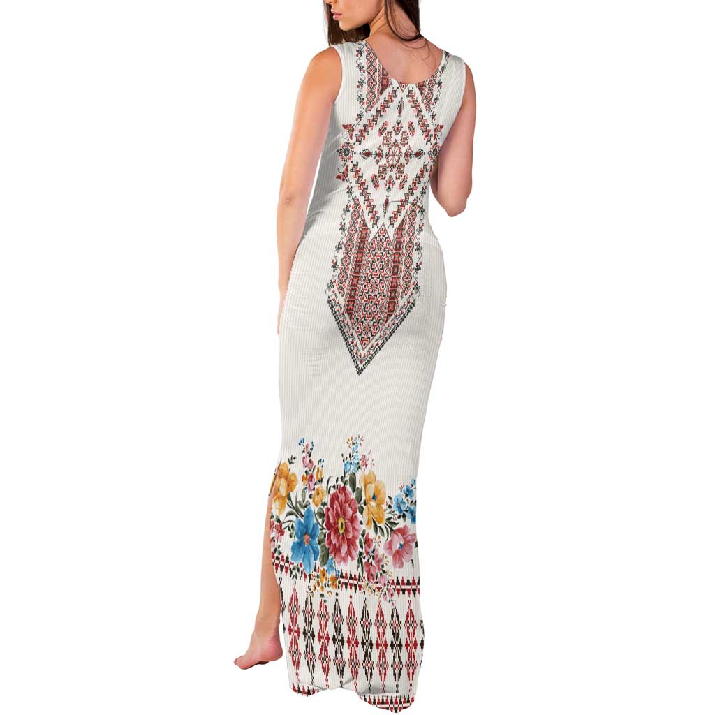 Romania Happy Martisor Day 1 March Tank Maxi Dress Martenitsa and Peony Romanian Traditional Pattern