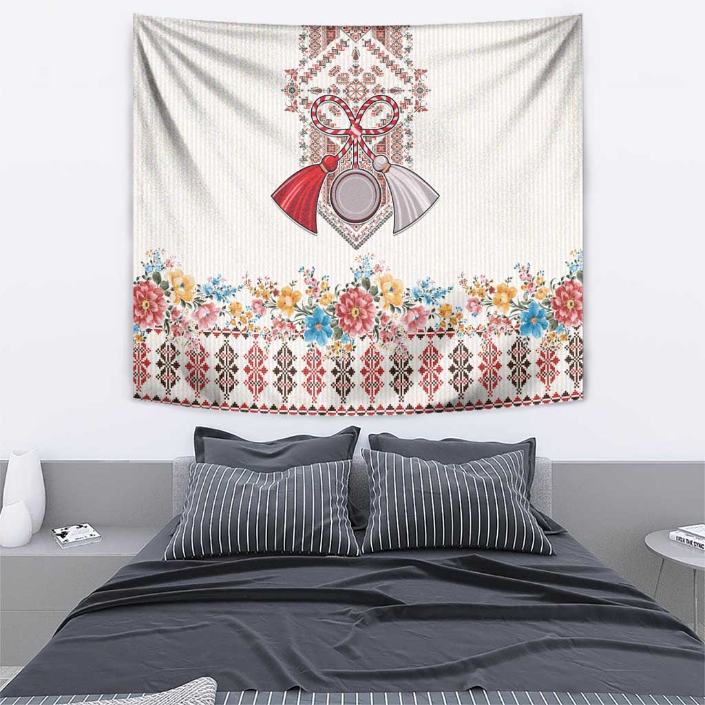 Romania Happy Martisor Day 1 March Tapestry Martenitsa and Peony Romanian Traditional Pattern
