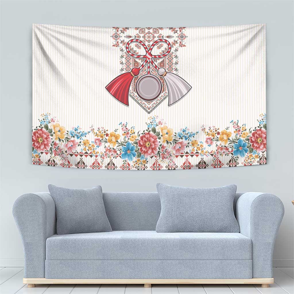 Romania Happy Martisor Day 1 March Tapestry Martenitsa and Peony Romanian Traditional Pattern