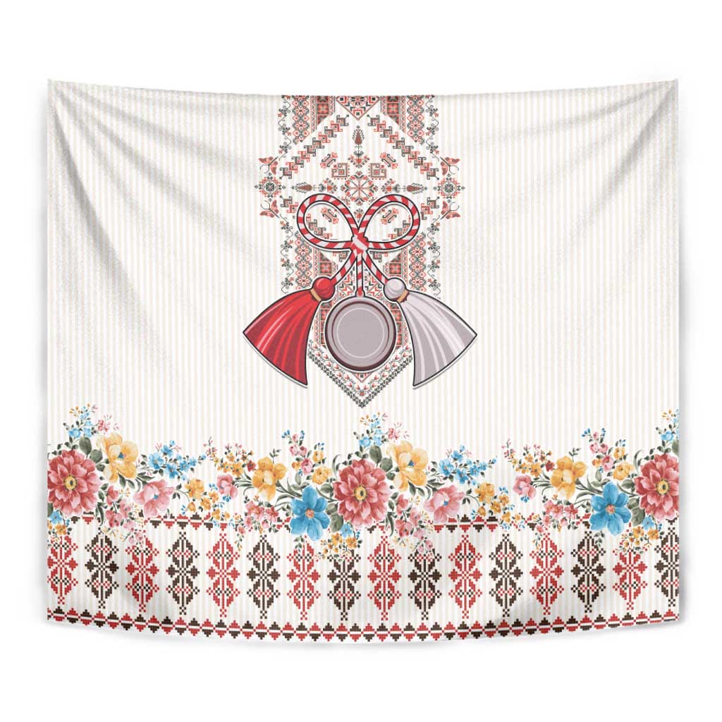 Romania Happy Martisor Day 1 March Tapestry Martenitsa and Peony Romanian Traditional Pattern