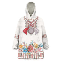 Romania Happy Martisor Day 1 March Wearable Blanket Hoodie Martenitsa and Peony Romanian Traditional Pattern