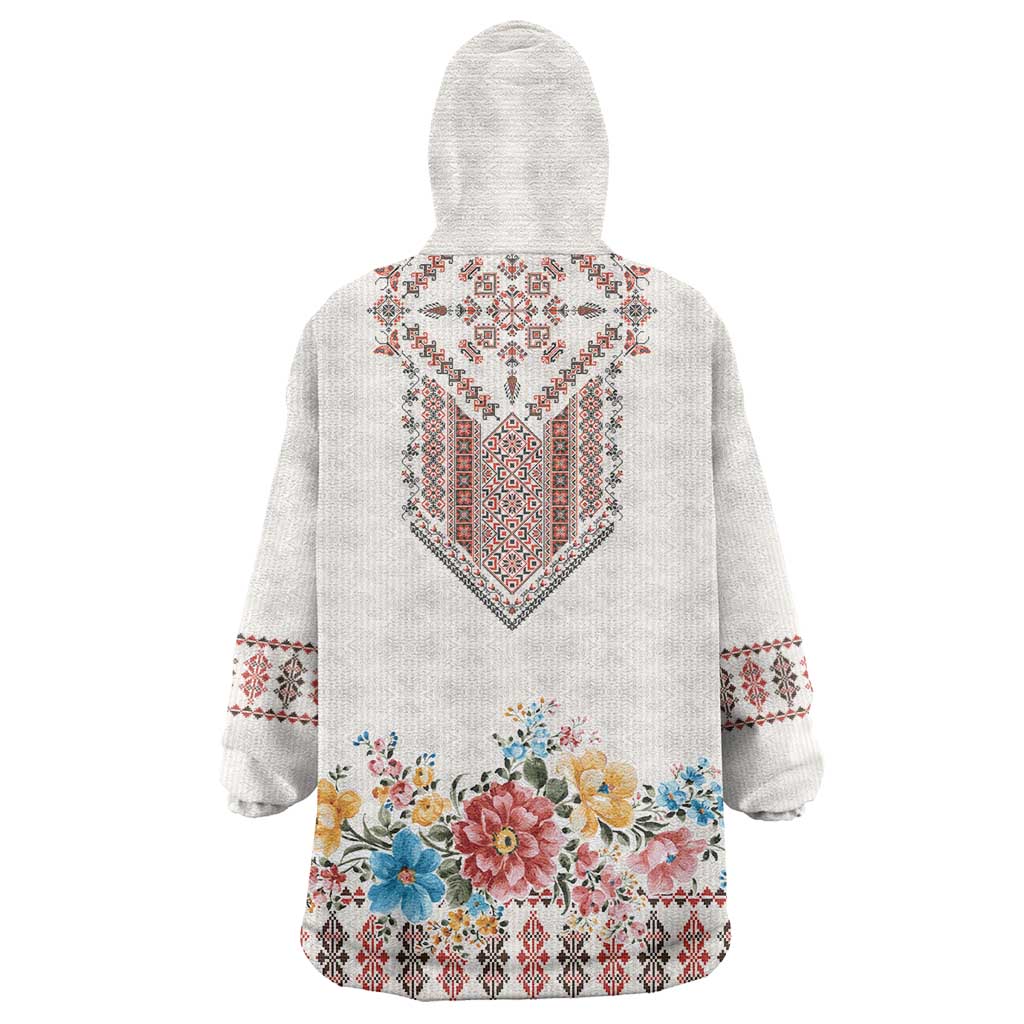 Romania Happy Martisor Day 1 March Wearable Blanket Hoodie Martenitsa and Peony Romanian Traditional Pattern