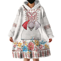Romania Happy Martisor Day 1 March Wearable Blanket Hoodie Martenitsa and Peony Romanian Traditional Pattern