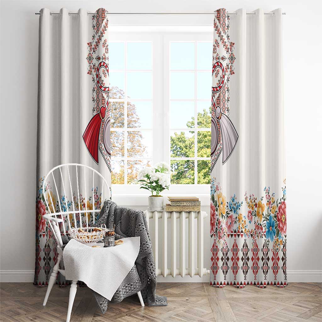 Romania Happy Martisor Day 1 March Window Curtain Martenitsa and Peony Romanian Traditional Pattern
