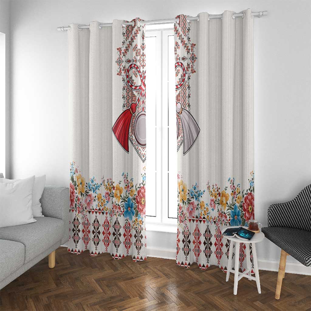 Romania Happy Martisor Day 1 March Window Curtain Martenitsa and Peony Romanian Traditional Pattern