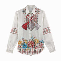 Romania Happy Martisor Day 1 March Women Casual Shirt Martenitsa and Peony Romanian Traditional Pattern