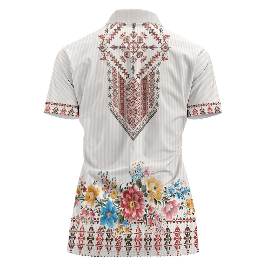 Romania Happy Martisor Day 1 March Women Polo Shirt Martenitsa and Peony Romanian Traditional Pattern