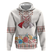 Romania Happy Martisor Day 1 March Zip Hoodie Martenitsa and Peony Romanian Traditional Pattern