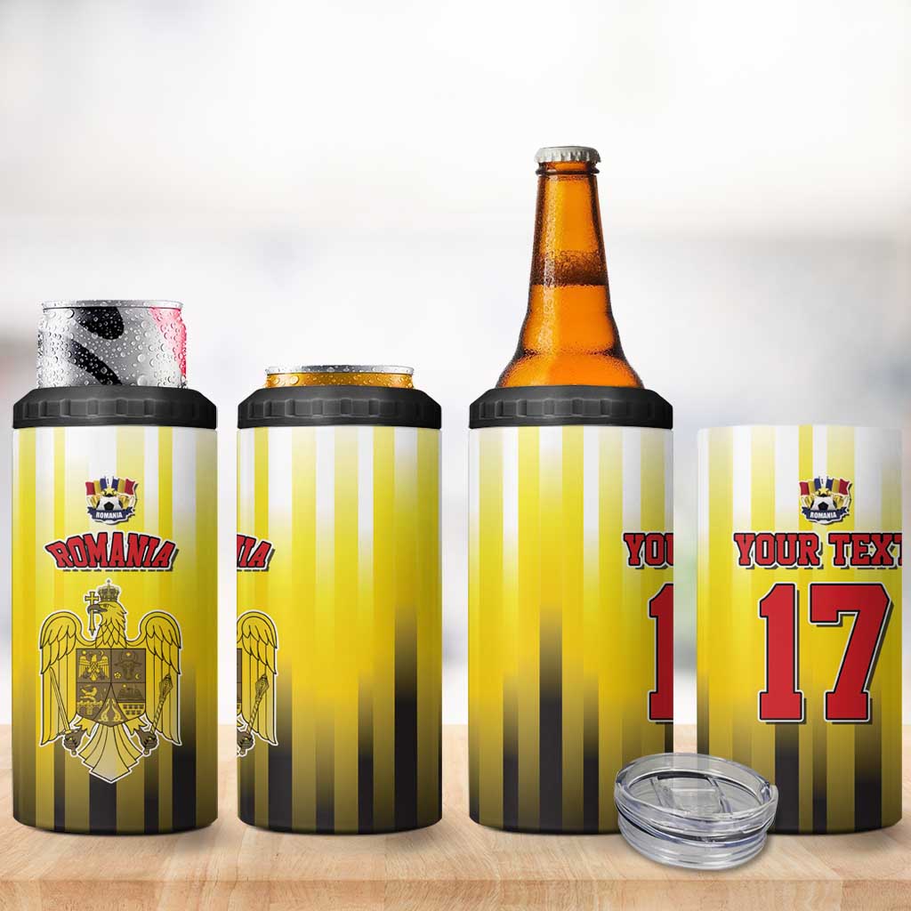 Custom Romania Football Go Champions 4 in 1 Can Cooler Tumbler Sporty Style with Romanian Traditional Patern