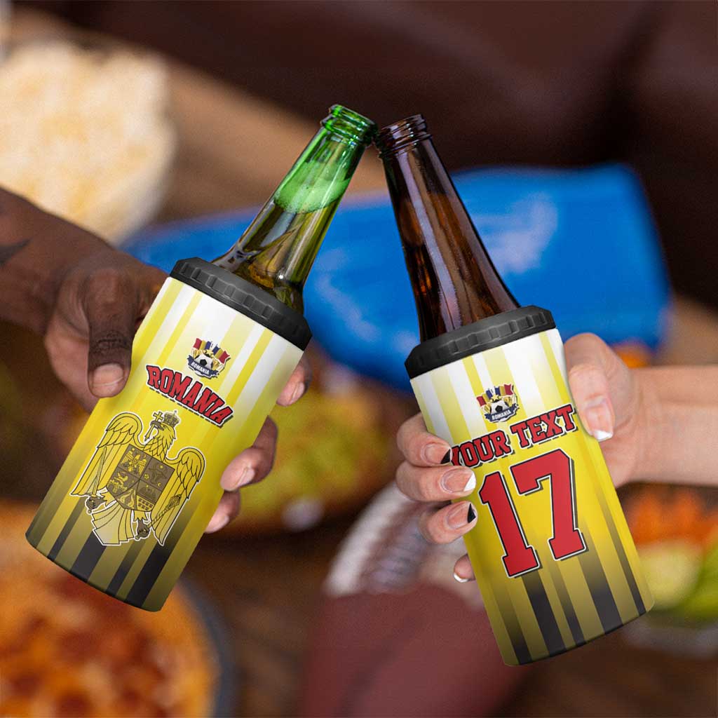 Custom Romania Football Go Champions 4 in 1 Can Cooler Tumbler Sporty Style with Romanian Traditional Patern