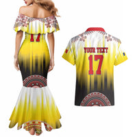 Custom Romania Football Go Champions Couples Matching Mermaid Dress and Hawaiian Shirt Romanian Traditional Patern