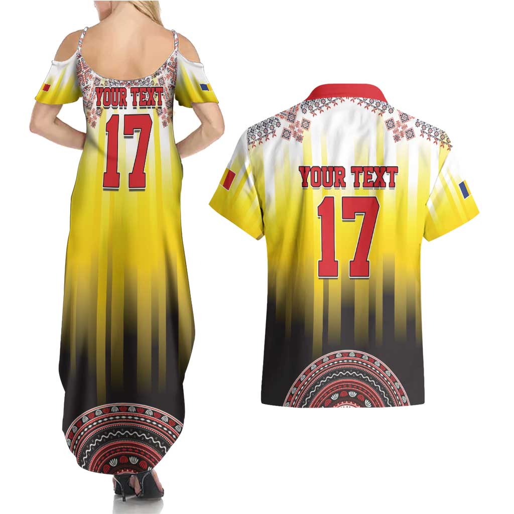 Custom Romania Football Go Champions Couples Matching Summer Maxi Dress and Hawaiian Shirt Romanian Traditional Patern