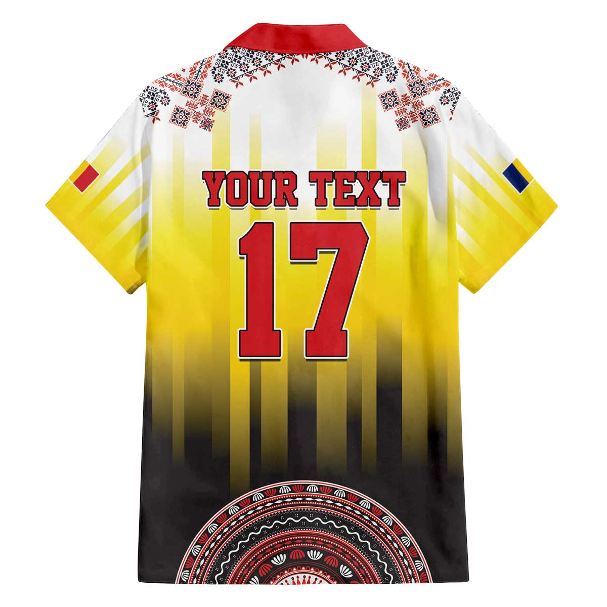 Custom Romania Football Go Champions Family Matching Off The Shoulder Long Sleeve Dress and Hawaiian Shirt Romanian Traditional Patern