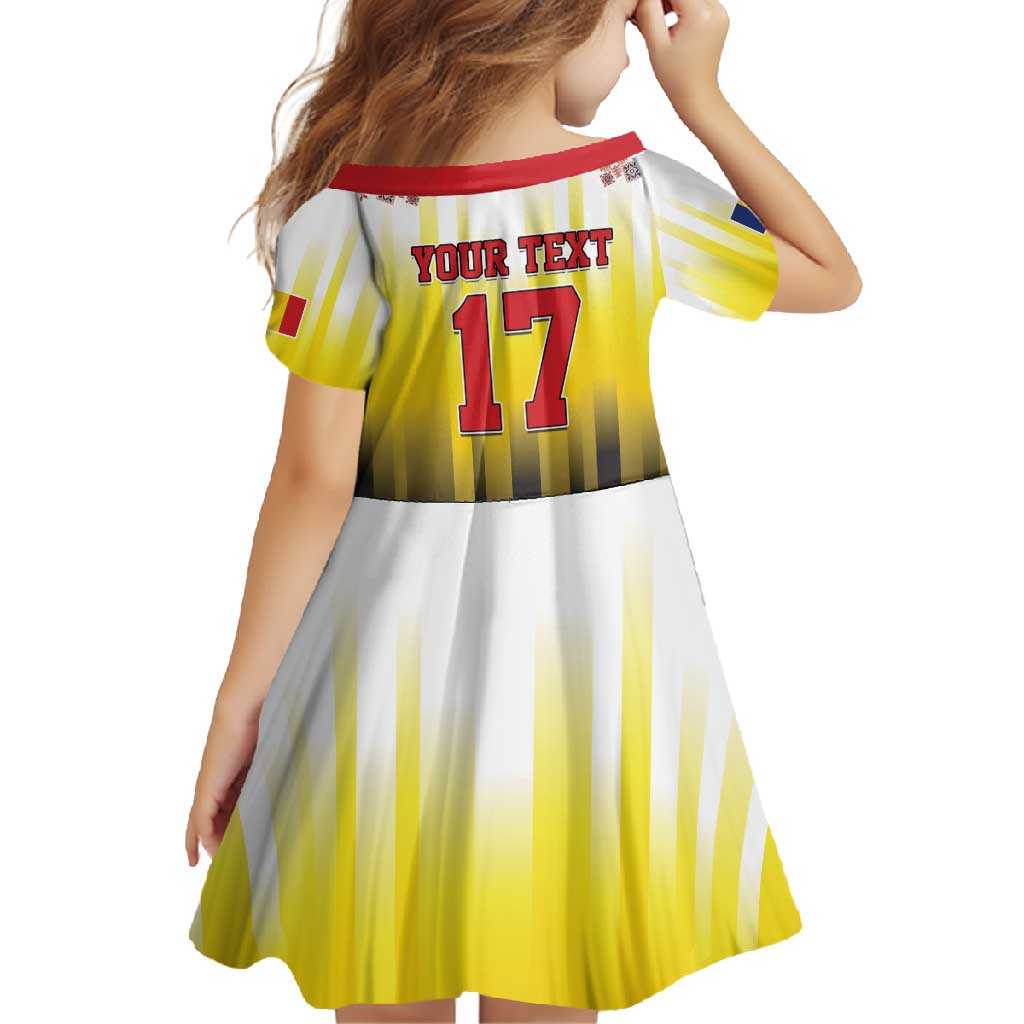 Custom Romania Football Go Champions Family Matching Off Shoulder Maxi Dress and Hawaiian Shirt Romanian Traditional Patern