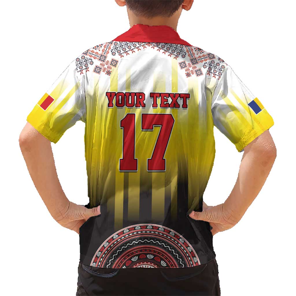 Custom Romania Football Go Champions Family Matching Short Sleeve Bodycon Dress and Hawaiian Shirt Romanian Traditional Patern