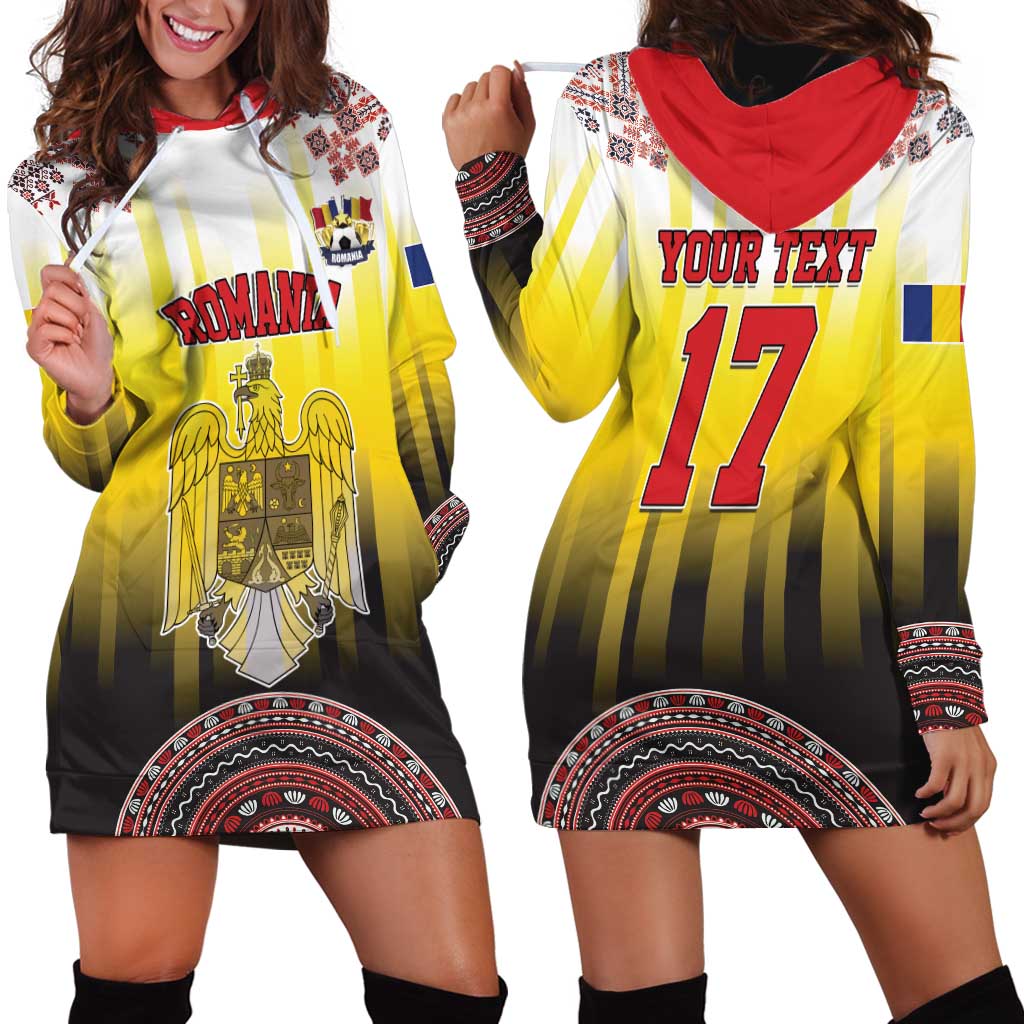 Custom Romania Football Go Champions Hoodie Dress Romanian Traditional Patern