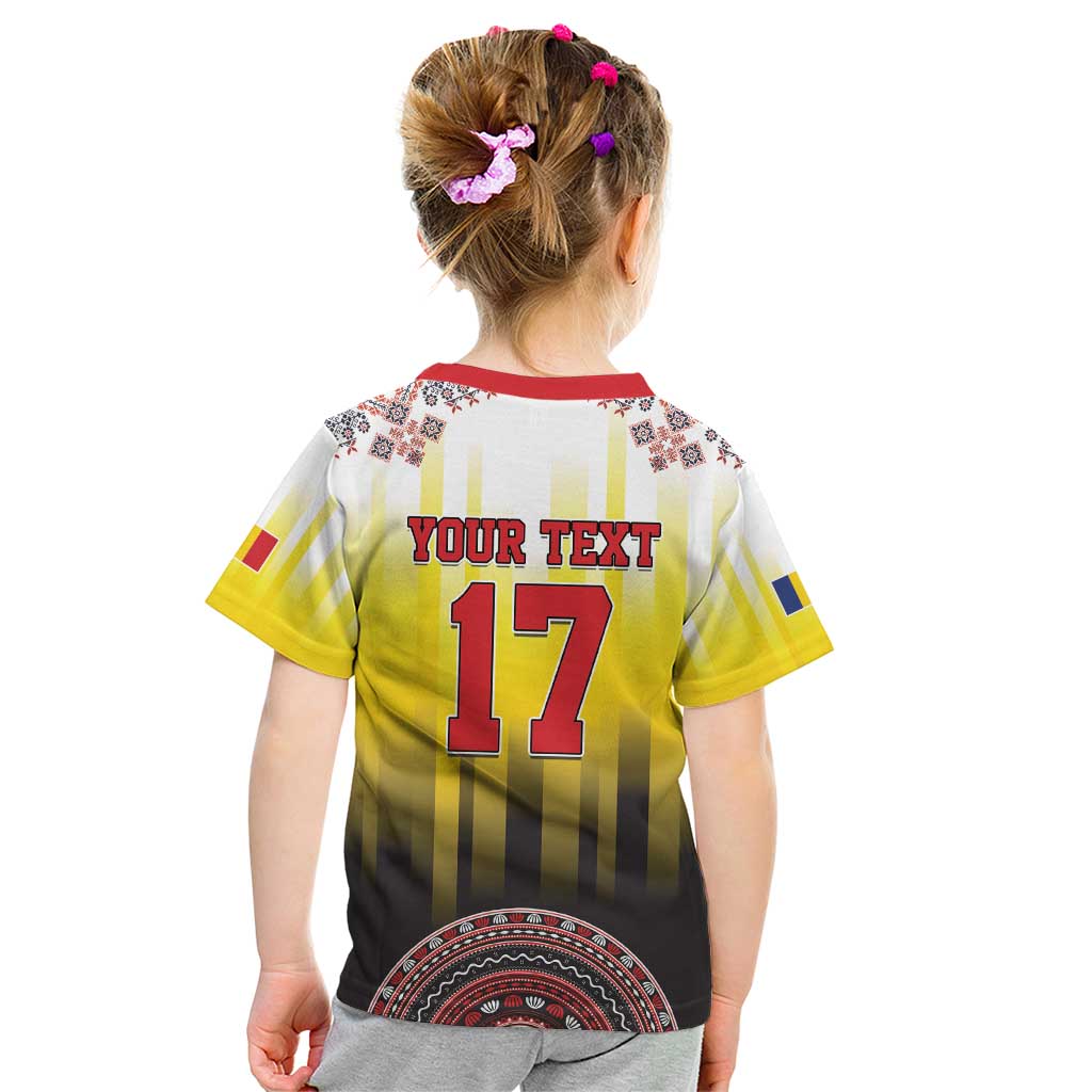 Custom Romania Football Go Champions Kid T Shirt Romanian Traditional Patern