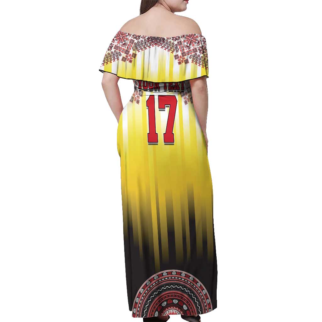 Custom Romania Football Go Champions Off Shoulder Maxi Dress Romanian Traditional Patern