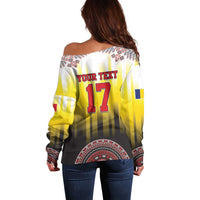 Custom Romania Football Go Champions Off Shoulder Sweater Romanian Traditional Patern