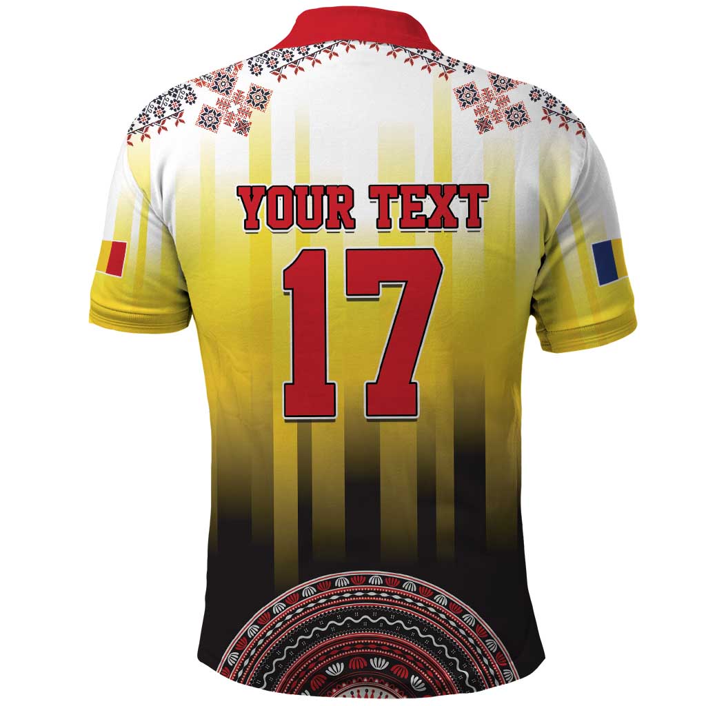 Custom Romania Football Go Champions Polo Shirt Romanian Traditional Patern