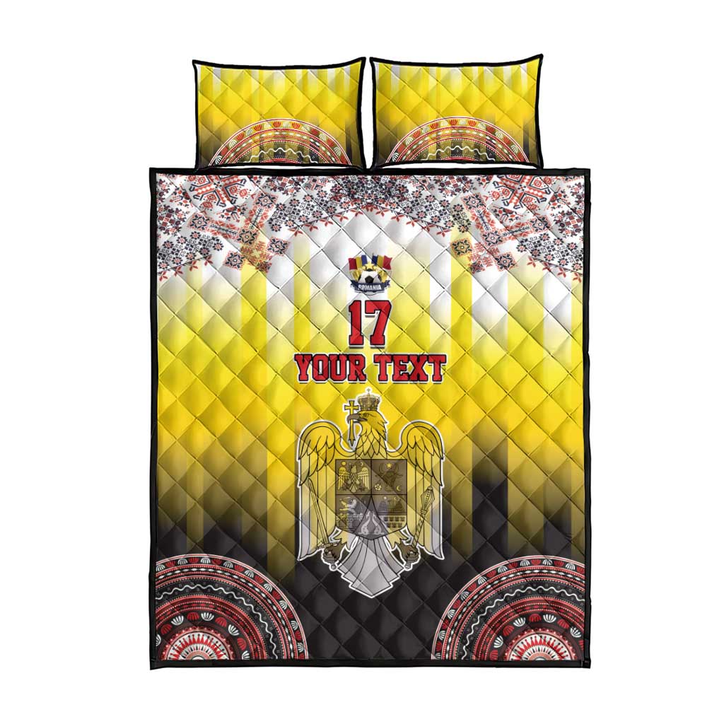 Custom Romania Football Go Champions Quilt Bed Set Romanian Traditional Patern