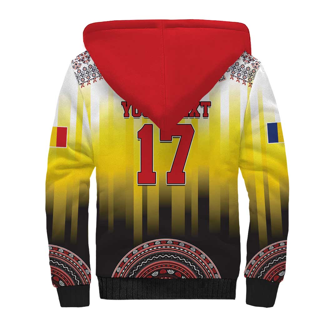 Custom Romania Football Go Champions Sherpa Hoodie Romanian Traditional Patern