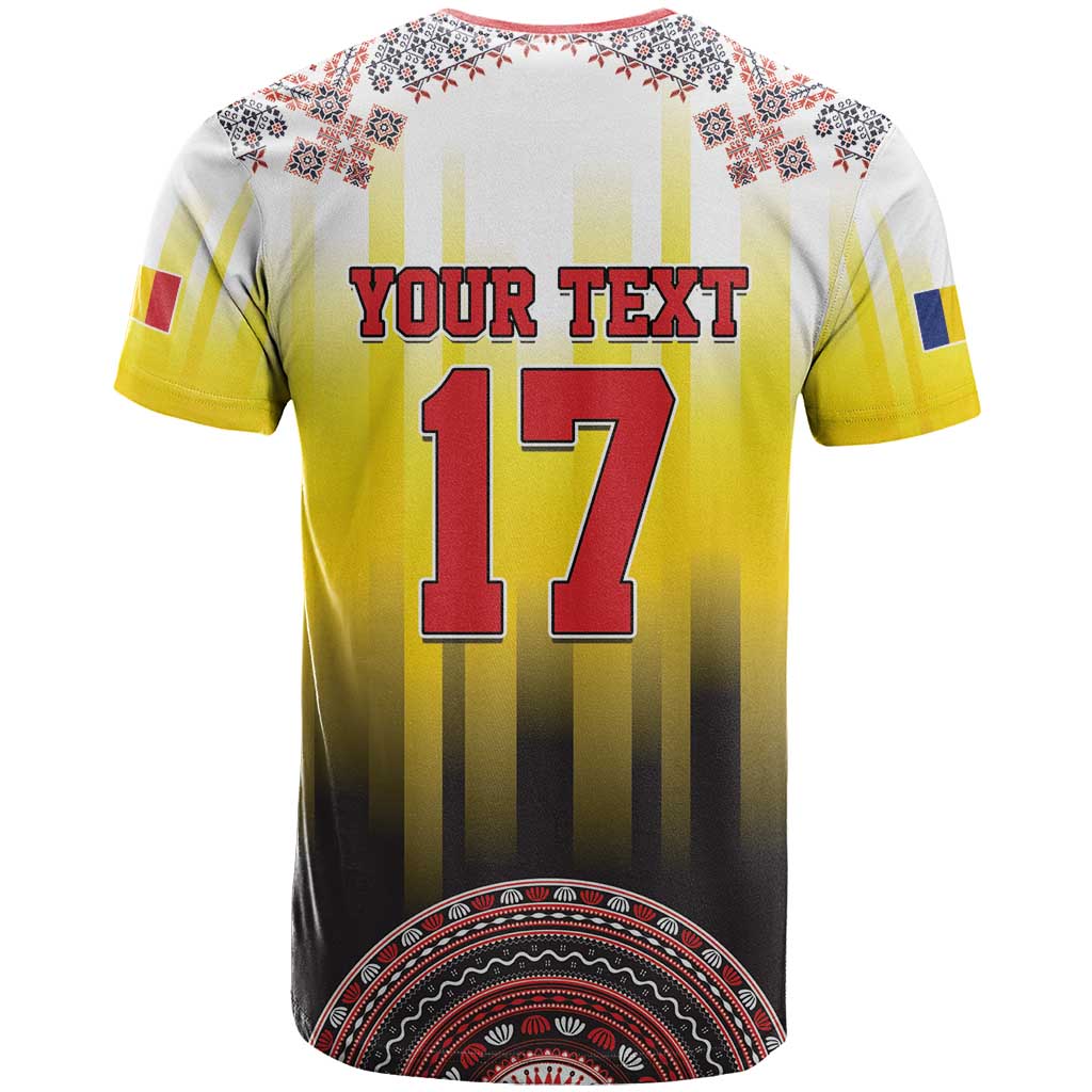 Custom Romania Football Go Champions T Shirt Romanian Traditional Patern
