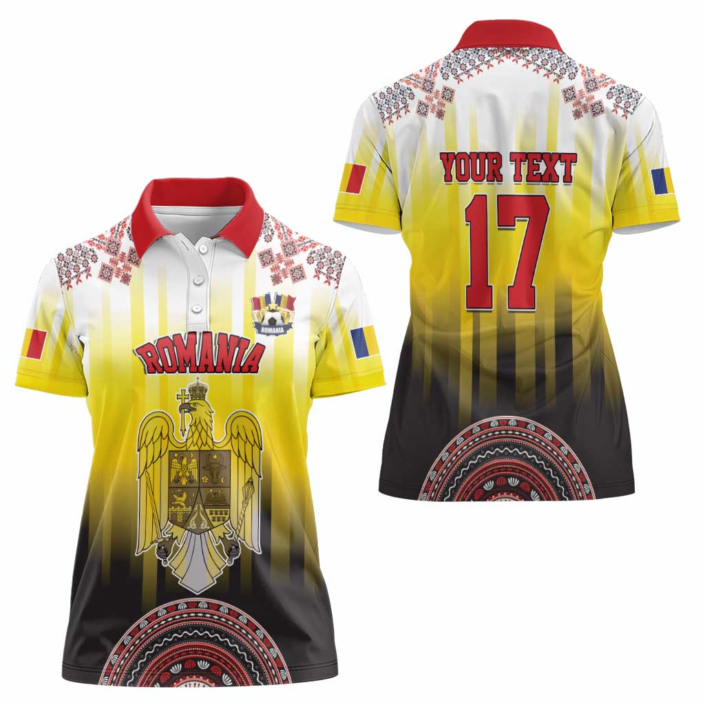 Custom Romania Football Go Champions Women Polo Shirt Romanian Traditional Patern