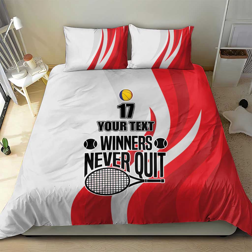 Custom Romania Tennis Winners Never Quit Bedding Set Sporty Style