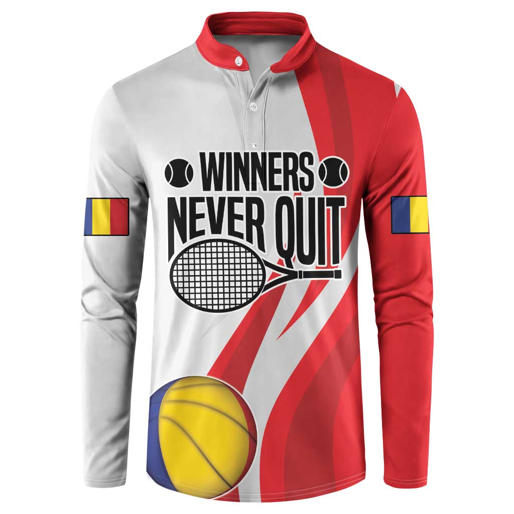 Custom Romania Tennis Winners Never Quit Button Sweatshirt Sporty Style