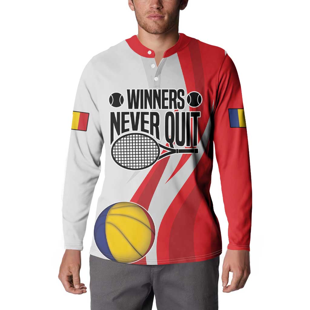 Custom Romania Tennis Winners Never Quit Button Sweatshirt Sporty Style