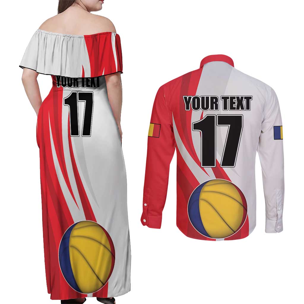 Custom Romania Tennis Winners Never Quit Couples Matching Off Shoulder Maxi Dress and Long Sleeve Button Shirt Sporty Style