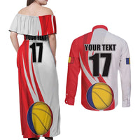 Custom Romania Tennis Winners Never Quit Couples Matching Off Shoulder Maxi Dress and Long Sleeve Button Shirt Sporty Style