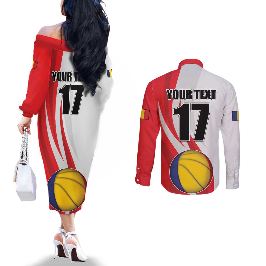 Custom Romania Tennis Winners Never Quit Couples Matching Off The Shoulder Long Sleeve Dress and Long Sleeve Button Shirt Sporty Style