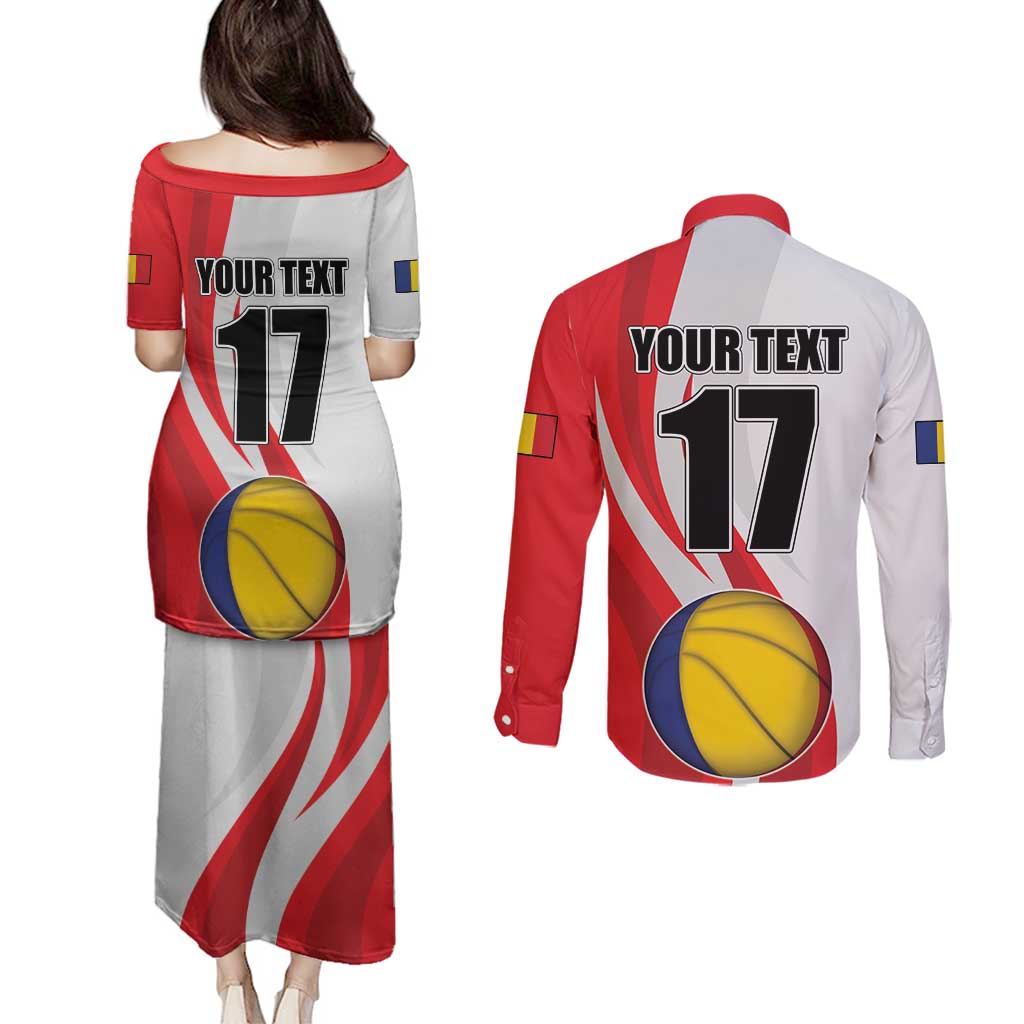 Custom Romania Tennis Winners Never Quit Couples Matching Puletasi and Long Sleeve Button Shirt Sporty Style