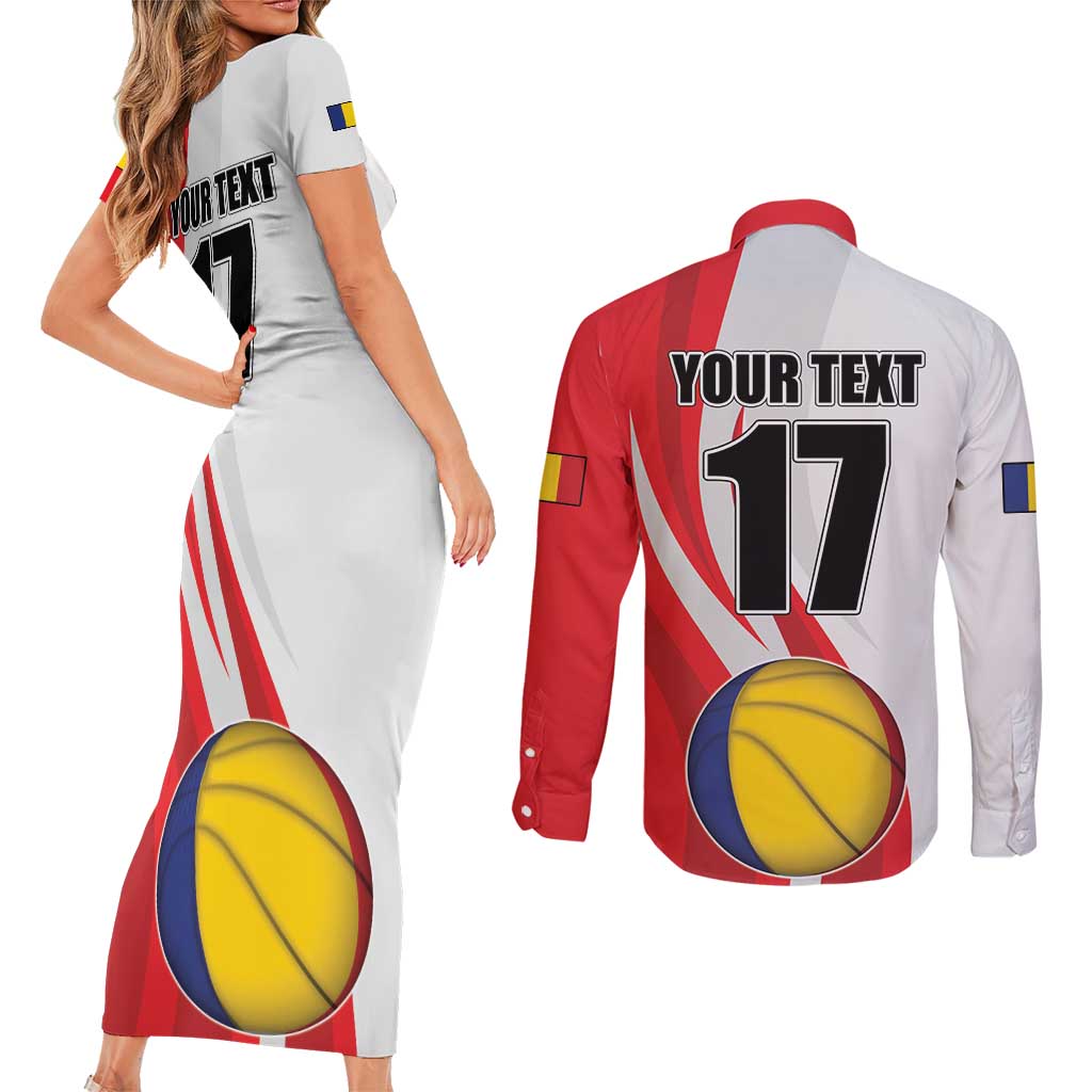 Custom Romania Tennis Winners Never Quit Couples Matching Short Sleeve Bodycon Dress and Long Sleeve Button Shirt Sporty Style